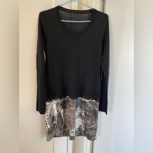 Black Long Sleeve Wool/Acrylic Blend Dress with PVC Graphic Hem